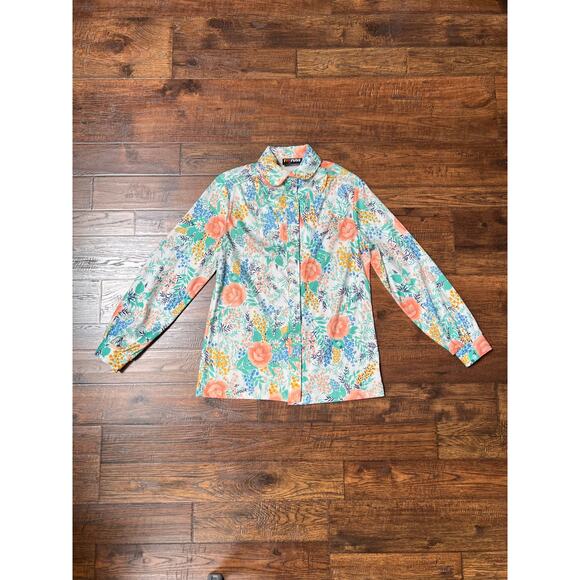 Vintage Clothing - Button Down Blouse - Illustrated Florals - Rrrruss - Medium - Picture 1 of 8